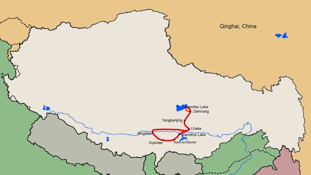 Nyenchen Tanglha Traverse trekking map