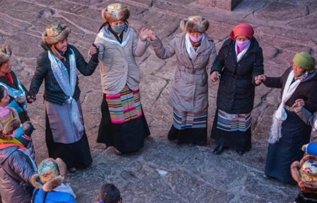 Ladies dancing in the courtyard of Jokhang temple during Palden Lhamo festival