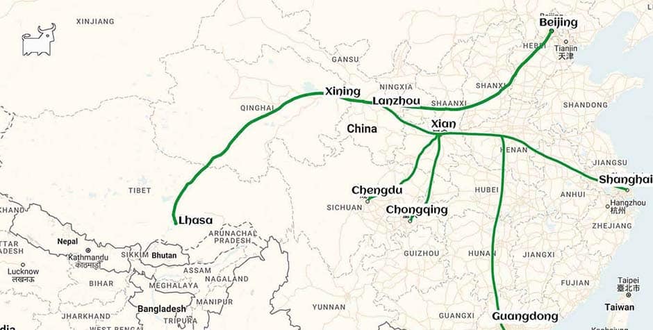 Tibet train route Map