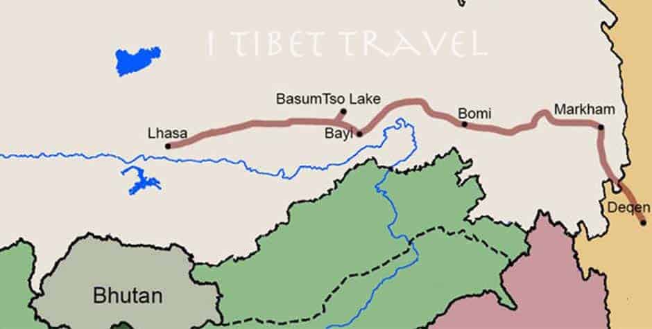 Yunnan to Lhasa Overland tour map