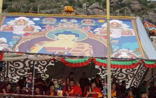 Abbot of the Drepung Monastery watching Tibet Opera during the Yogurt festival in Lhasa