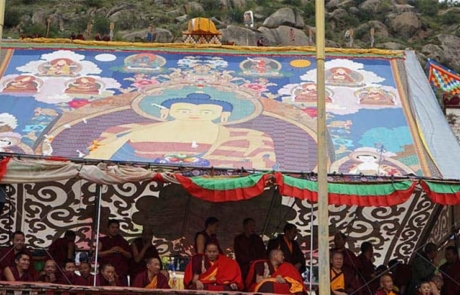 Abbot of the Drepung Monastery watching Tibet Opera during the Yogurt festival in Lhasa