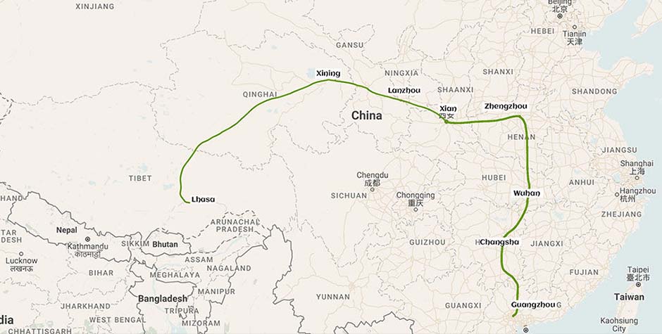 Guangzhou to Lhasa train Route
