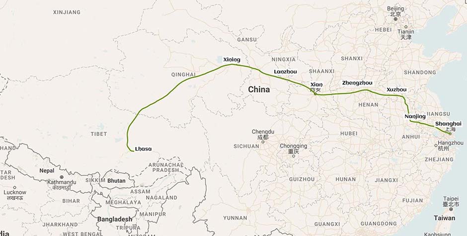 Shanghai to Lhasa Train Route