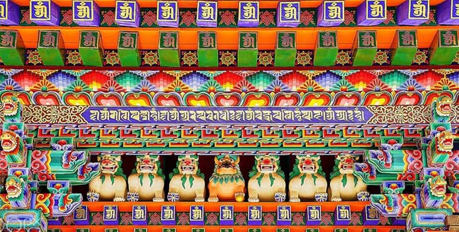 Tibetan Wood painting on the crossbeams